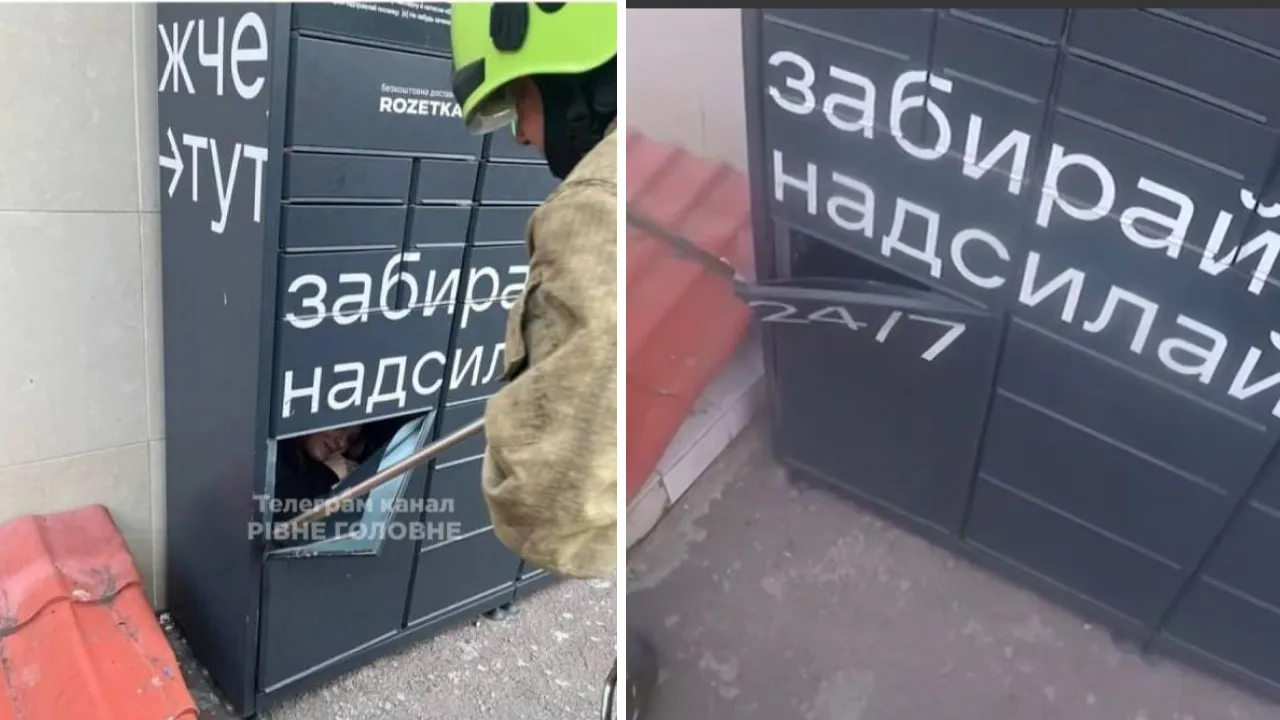 Курйоз у Рівному: дівчина застрягла всередині поштомата, її визволяли рятувальники (ВІДЕО) 