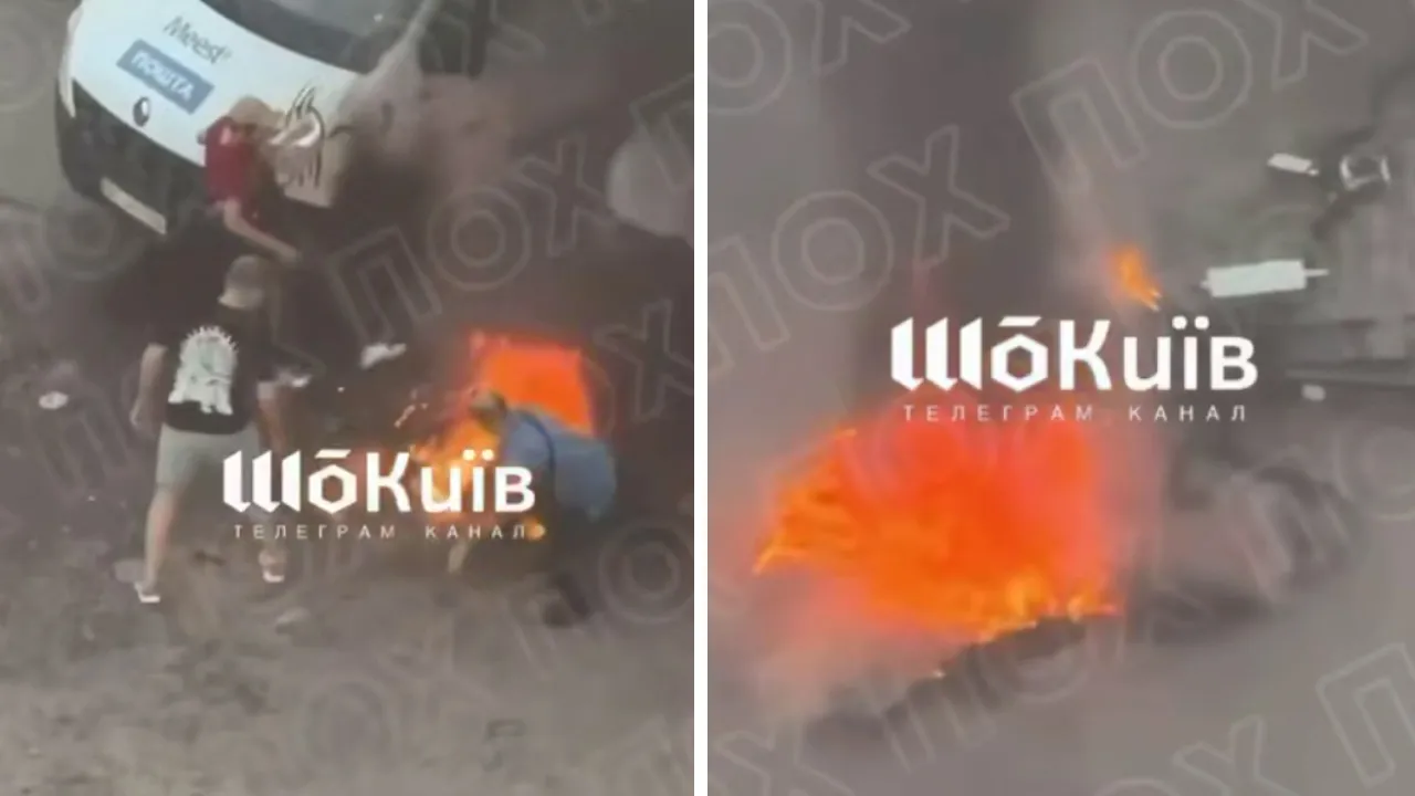 У Києві чоловік голими руками відтягнув палаючий уламок дрона від припаркованих автомобілів (ВІДЕО) 
